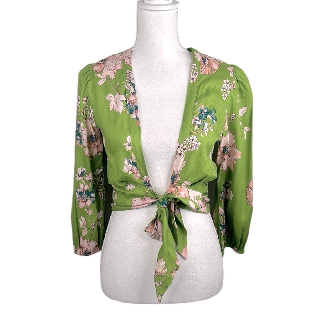 Sun Becomes Her Green Floral Boho Festival Hippie Wrap Cropped Top‎ Size 4
